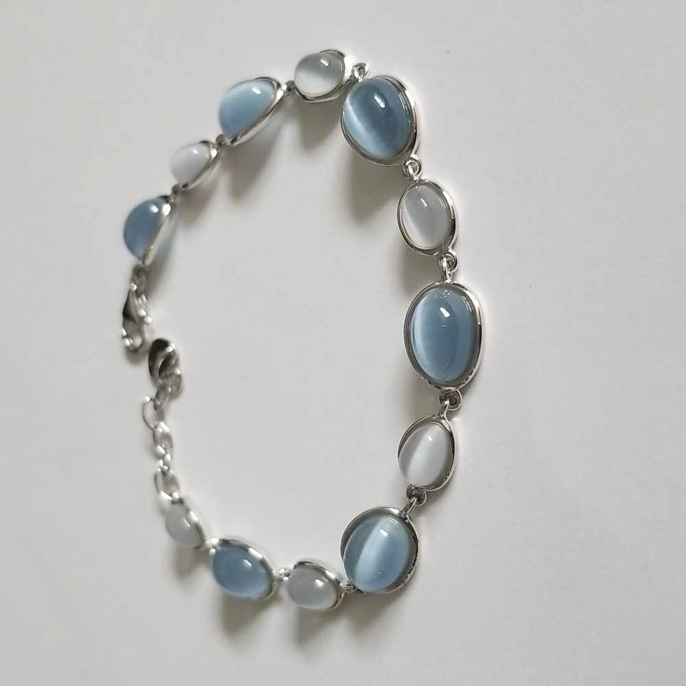 925 Sterling Silver Grey Blue Stones Bracelet